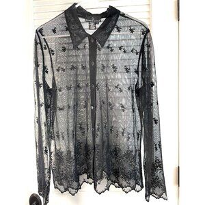 Vintage Carol Little Black Lace Shear Long Sleeve Shirt Women's Sz 14